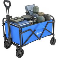 Carro de jardĂn plegable con ruedas, mango ajustable, carga 68 kg, 81x45x89 cm, azul
