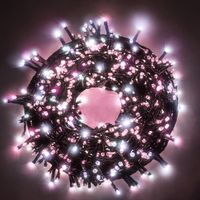 Chaine a' cordes Luccika Home se'rie 9 mt de 180 lumie'res de sapin de Noel a' led blanc glace et rose cable vert 31V avec 8 jeux de lumie're et me'moire IP44 pour une utilisation en inte'rieur et en