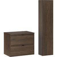Doppelwaschtisch und Hängesäule 60cm Elias mit 2 Schubladen, Holzoptik