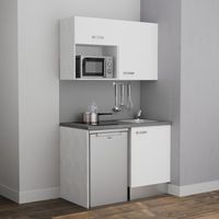 Kochnischen K07L-PT - 120 cm mit Arbeitsplatte und spüle - Weiße Front - graue Laminatplatte - Edelstahl-Spüle - Kredenzen nein