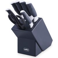 Zyliss E920263 Comfort Set di Coltelli da Cucina da 7 Pezzi con Ceppo, Acciaio Inossidabile Giapponese, Manico Grigio, Bianco, Coltelli da Cucina, Lavabili in Lavastoviglie