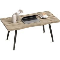 Table basse et table d'appoint à pieds en acier, plateau épais de 4 cm. Dimensions 100 x 50 x 45 cm, finition chêne et noir pour salon