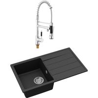 Swiss Aqua Technologies Lavello da incasso 76x44 cm con sgocciolatoio reversibile in granito + miscelatore con braccio girevole, 2 getti, nero opaco (SA