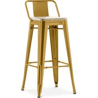 Sgabello da bar con schienale - Design industriale - Legno e acciaio - 76cm - Nuova edizione - Stylix Oro