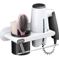 Wandmontierter Haartrocknerhalter, abnehmbarer multifunktionaler Haartrocknerhalter für das Badezimmer (weiß)
