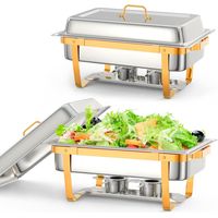 Ensemble Chauffe-Plats En Acier Inoxydable Deux Pièces De 9 Litres, Avec Couvercle Et Support De Couvercle, Comprenant Une Cuillère Et Une Pince(Plaquage Or)