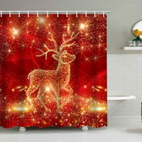 180 x 180 cm großer Duschvorhang mit Weihnachtsmotiv, Weihnachtsmann und Rentier, Badezimmer-Dekorationsset, wasserdichtes Material, inklusive 12 Haken