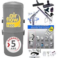 Aspirateur central 1600 Watts – Dépression 3050 mmCE – Débit d’air 199 m3/h – Kit complet avec 8 accessoires et flexible 9 ml – Surface jusqu’à 300 m² – Airflow