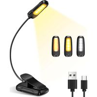Lampe de lecture LED rechargeable, 3 modes de luminosité x 3 couleurs, col flexible à 360°, lampe de lecture idéale pour lire au lit ou en voyage.