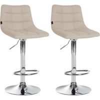 Set di 2 sgabelli da bar in tessuto crema, base e poggiapiedi in metallo cromato regolabili in altezza TDB10620