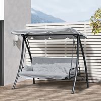 Columpio de jardín Outsunny Hollywood Swing con función reclinable, 3 plazas, metal + poliéster, gris, 209 x 114 x 170 cm