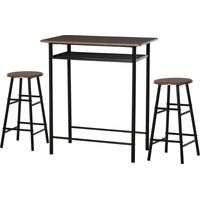 Table haute avec 2 tabourets de bar, structure acier, repose-pieds, étagère