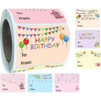 Étiquettes Autocollantes d'Anniversaire 200 Pièces Rouleau de Stickers « Joyeux Anniversaire » Adhésifs pour Décoration de Fêtes Présents et Enveloppes Autocollants Nominatifs