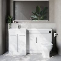 Napoli 390 Gloss White 1500mm 3 Door Vanity Unit Toilet Suite with Left Hand Square Lucia Basin - 1500mm - Gunmetal Grey 160mm HandleWith Kingston Toilet Pan and Seat