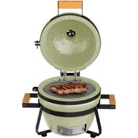 Barbecue in ceramica con resistenza fino a 1000°, supporto in ghisa e controllo del flusso d'aria.