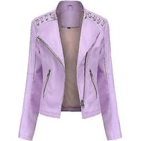 Chaqueta de cuero informal para mujer con cremallera, disponible en 12 colores stcyv(XL morado C)