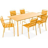 Ensemble table de jardin et 6 fauteuils en métal jaune - Palavas