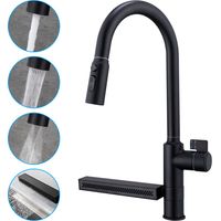 UBEEGOL Küchenarmatur Schwarz – Wasserfall-Küchenhahn mit 360° Drehung, Herausziehbare 3-Strahl-Dusche, Temperaturregler, Messingkörper