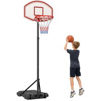 Aro de baloncesto portátil para interiores y exteriores con altura ajustable en 5 niveles (175-215 cm), ruedas, estructura metálica y base rellenable, tablero de PE.