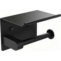 Porte Papier Toilette Mural avec Étagère Dérouleur Papier Toilette en Acier Inoxydable, Support Papier Toilette Auto-Adhésif ou avec Vis, Porte Rouleau WC pour Salle de Bain, Noir