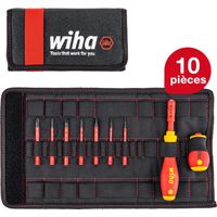 Wiha Jeu de tournevis et embouts slimVario® Fente, Pozidriv, PlusMinus/Pozidriv 10 pcs y compris une trousse repliable (41233)