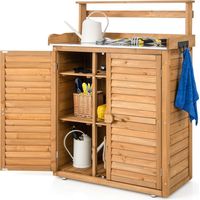 Costway – Armoire de jardin en bois de sapin avec plan de travail en métal – 3 crochets – étagères amovibles – portes à persiennes – 87 x 45 x 120 cm