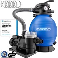 Monzana – Pompe filtre à sable 9.600 L/h – Pré-filtre XXL – Débit max. 9600 L/h – Capacité réservoir 25L – Vanne 7 voies – Pour piscine d'eau salée