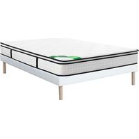 Set 160 x 200 cm rete letto imbottita + materasso a molle insacchettate 7 zone con topper integrato e rivestimento in bambù sp.26cm - MIREZA di NATUREA