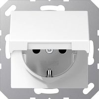 Jung SCHUKO®-Steckdose, 16 A 250 V , SAFETY+, Klappdeckel, Thermoplast, Serie A, alpinweiß A 1520 BFKIKL WW