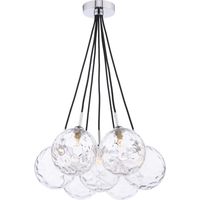 Dar Elpis Suspension Elpis à 7 lumières, finition chrome poli et verre clair alvéolé