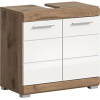 Wave Waschbeckenunterschrank 2 Türen Weiß hochglanz, Eiche Dekor.