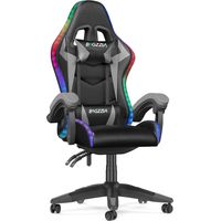 Chaise gaming ergonomique avec LED RGB – Dossier haut inclinable 155° – Cuir artificiel – Charge 136 kg – Pivotant 360° – Gris