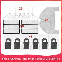 Pièces détachées pour aspirateur robot Dreame D10 Plus Gen 2 RLD32GD : brosse principale, filtre de nettoyage et sacs à poussière.