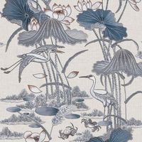 Design ID Blue Lotus Pond Wallpaper Crane Lily Pads Textured Paste The Wall