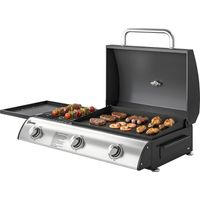 Barbecue à gaz 3 brûleurs 7,5 kW avec grille, plaque de cuisson, tablette latérale convertible et thermomètre, noir