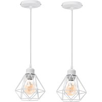 2er Pendelleuchte, Kronleuchter im Industri Stil, Antik Hängelampe mit Ø16cm Mini Diamant-Form Käfig E27 Halter für Wohnzimmer Schlafzimmer Esszimmer (Weiß)