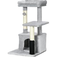 Tiragraffi per Gatti Albero Multilivello con Lettino e Casetta Rivestimento Peluche Grigio