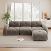 Canapé Modulaire Marron 3 Places avec Pouf - Base Anti-Dérapante, Sans Montage - Confort Moderne pour Salon - Scandinave Chenille