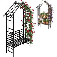 Rose Arch With Bench Shelf, Metal 2-in-1 Trellis