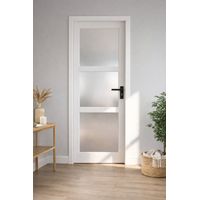 Blocco Porta Kenya Vetro Bianco H204 x L83 Pannello Ribs Spinta Sinistra + Maniglia