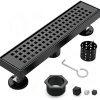 Caniveau de douche linéaire, caniveau de 12 pouces avec grille amovible, caniveau de douche en acier inoxydable, noir.