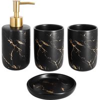Juego de 4 accesorios de baño de cerámica con dispensador de jabón, vasos, jabonera (negro)
