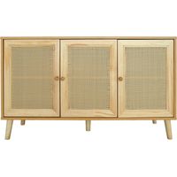 Palozi Sofa – Buffet scandinave en bois cannage 'Neuille' – 120 x 40 x 71.5 cm – 3 portes – Pieds compas vintage – Espace de rangement optimisé