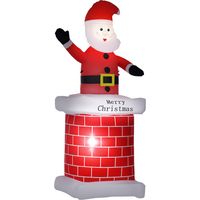 Papá Noel Hinchable con Chimenea Navidad Hinchable con 2 Luces LED e Inflador Eléctrico 80x70x210 cm Multicolor