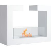Cheminée bioéthanol 2000W acier inoxydable inodore verre blanc 78 x 25 x 58 cm