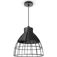 Paco Home Rattan Sospensione Soggiorno Lampada Da Tavolo Boho Gabbia Comodino Metallo Nero (Ø24cm), Luce a sospensione - Tipo 4