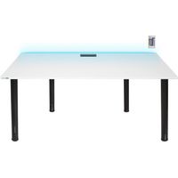 Bureau gamer blanc 134 x 62 cm – Passe-câbles en aluminium – Pieds réglables – Bande LED 16 couleurs – Pour joueurs PC – Syberdesk