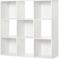 Libreria Bianca per Casa e Ufficio, Scaffale dal Design Moderno con 9 Scomparti in Legno, 91.5 x 29.5 x 91.5 cm