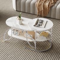 Set di 2 tavolini da salotto a nido effetto marmo, design moderno con struttura in metallo, ripiani, tavolini modulari multifunzione - argento