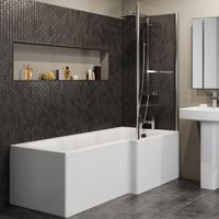 L Shaped 1700mm Shower Bath Acrylic Modern Bathtub - Right Hand with Glass Bathscreen